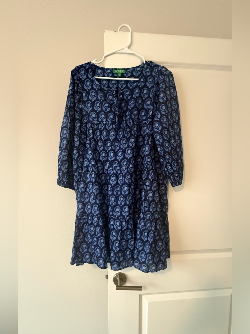 J.Crew Cotton Voile Cover-Up Mini Dress in Navy Bouquet Block Print Size M ❤️ - Picture 7 of 9